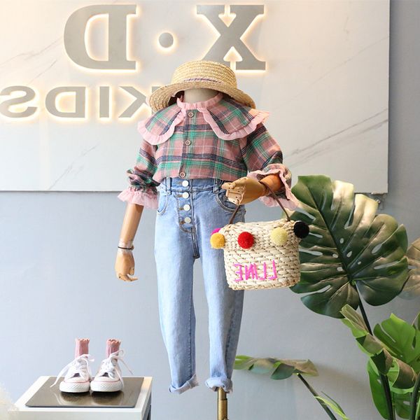 

mihkalev pattern детская одежда 2019 весна осень девочек плед рубашки с длинным рукавом детские рубашки и блузки девушки топы, White;black