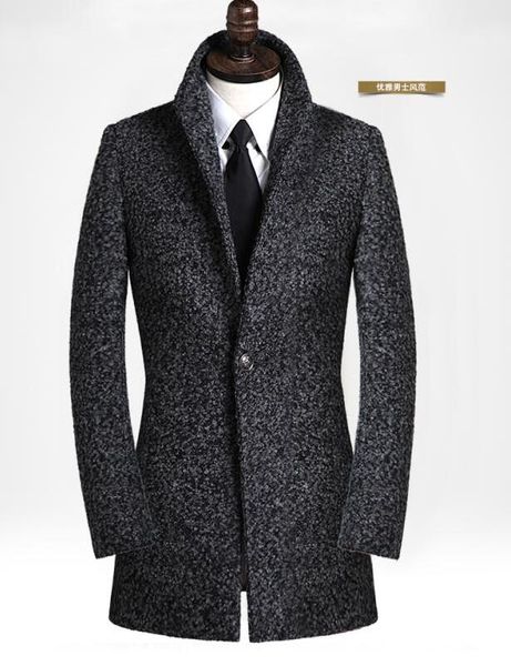 Черный серый повседневная с длинным рукавом шерсть пальто мужчины 2018 тренч куртки и пальто Мужские средней длины шерсть пальто платье зима S-9XL