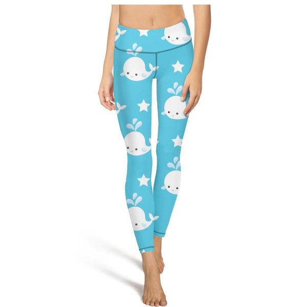 

kawaii baby whalesfashion ladies custom yoga pants no feet casual soft suitable for training whales marine life whale shark blue sea and, Black