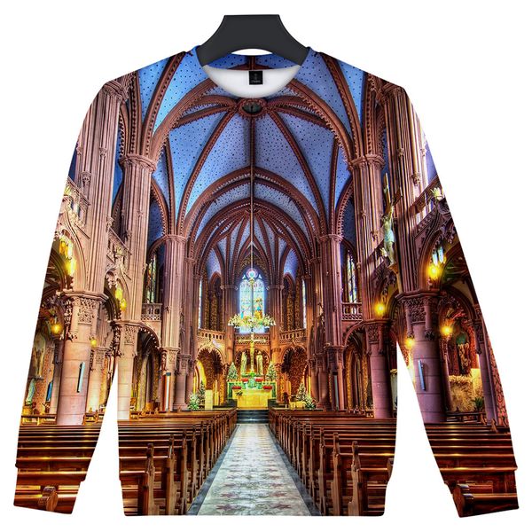 

mens 3d designer hoodies notre dame de paris pullovers long sleeved o-neck sweatshirts, Black
