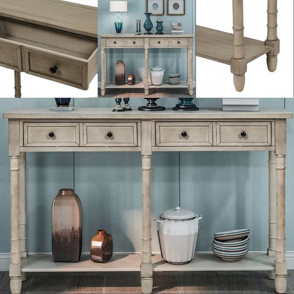 2019 Grey Wash Console Table Sofa Table Easy Assembly Two Storage
