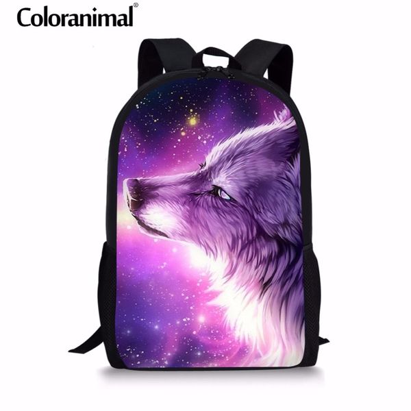 

coloranimal cool 3d animal wolf print teenager girl boy mochila backpack kids school bag children travel softback purple bookbag
