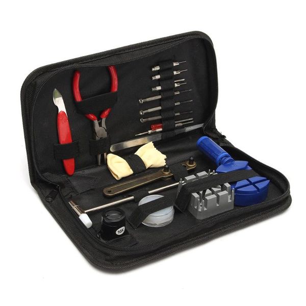 

19pcs/set practical watch repair tool kit with storage bag magnifier band holder case opening knife band link pin remover set