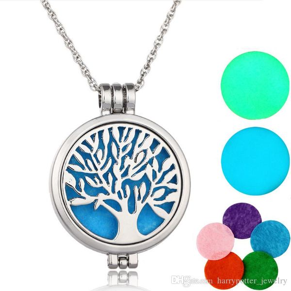

3 colors tree of life aromatherapy essential oil diffuser necklace openable locket with refill pads diy hip hop jewelry drop ship, Silver