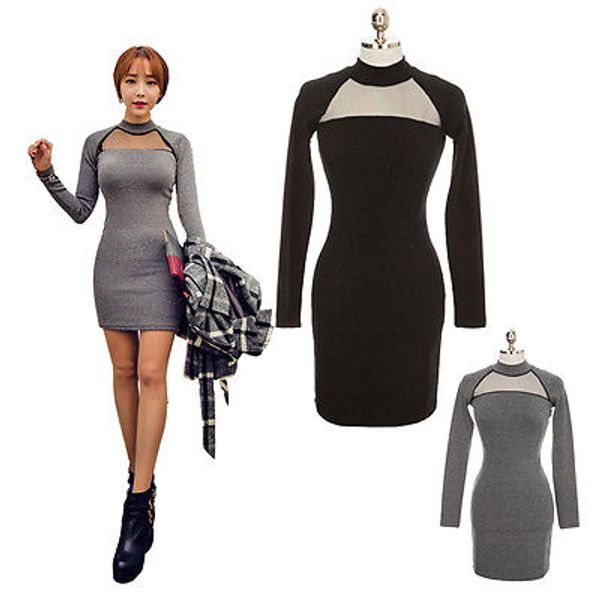 

мода sexy slim womens осень зима хлопок чистая пряжа платья тощий топ продажа мини нижняя партия клуб платье, Black;gray
