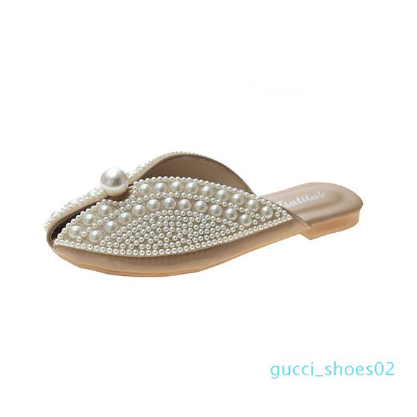 

mules for women 2020 slippers casual cover toe shoes loafers pantofle low slides string bead luxury new flat peep summer g02, Black