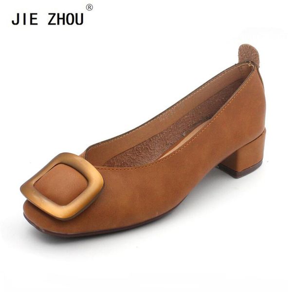 

square toe high heels women pumps soft pu leather concise women low heels slip on metal decoration casual shoes, Black