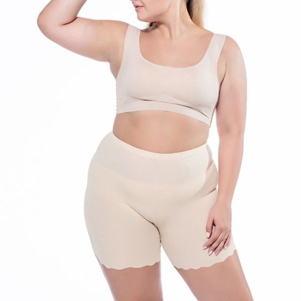 

women plus size thread cotton safety pants seamless wavy scalloped trim stretchy undershorts bulift summer shorts xl-3xl, Black;pink