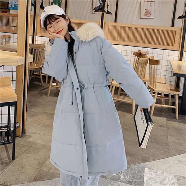 

lucyever 2019 new winter jacket women thicken fur collar hooded long parkas woman solid warm cotton loose parka wild coat mujer, Black