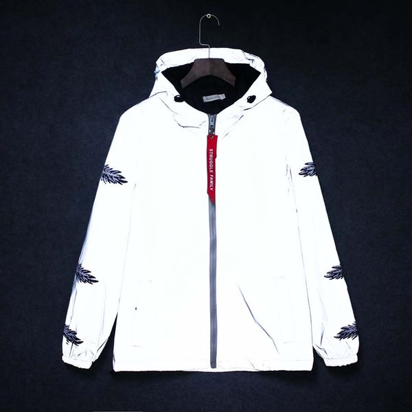 

new full reflective jacket men / women harajuku windproof jackets polyester cool night safety zipper coats jacke lovers clothing, Black;red
