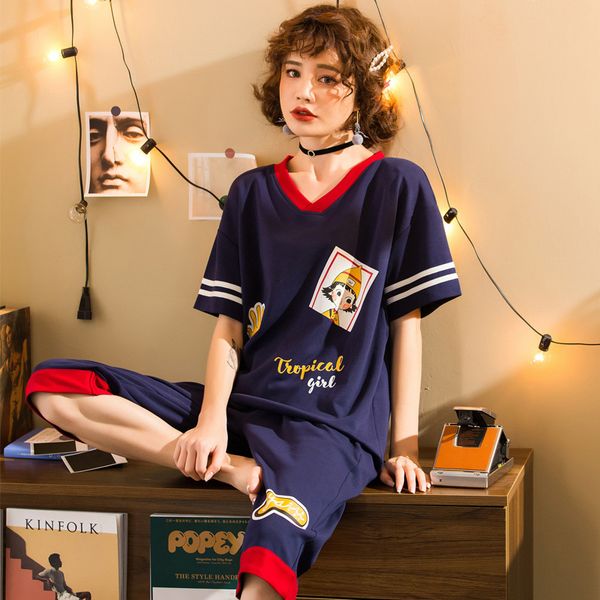 

plus size -5xl new summer pajama set for women pijamas print striped cartoon patchwork pyjamas short sleeve sleepwear 12 style, Black;red