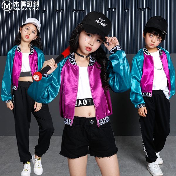 

fashion stage hip hop clothing for kids dance girls boys jazz costumes fall winter children hiphop street dancing clothes set, Black;red