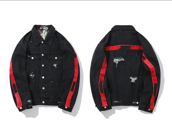Großhandel Buchstaben Designer Pilot Rot WEISSReitJeansJacken Schwarz Damen Mantel Jacke Marke Druck M Gestreiften 2XL Arbeiten Luxusjeansjacke Mens qMSpzUV