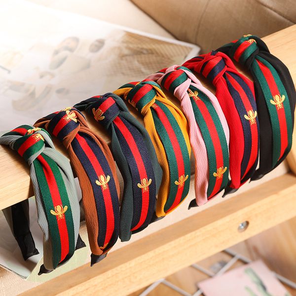 

red green stripe headbands for women bee animal hair hoops cross knot head wrap with cloth wrapped for girls 7 styles, Silver