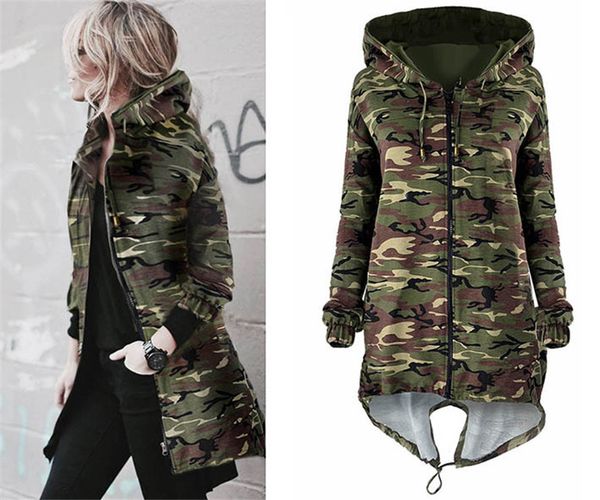 

womens autumn winter jackets new fashion camouflage hoodie coat slim fleece hats coats warm long coat, Black;brown