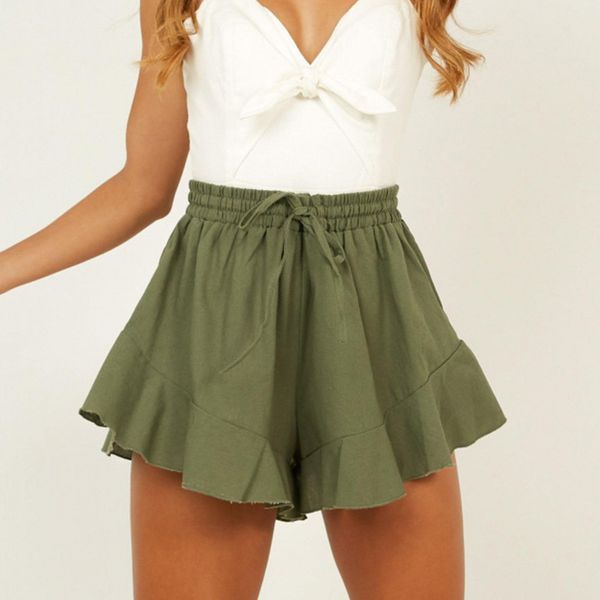 

2019 new women summer shorts bow tie bandage short pants women a-line loose solid shorts casual high waist bottom, White;black