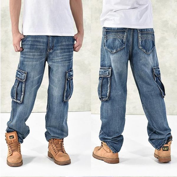 

2018 мужская мода багги hip hop jeans плюс размер 30-46 мульти карманы скейтборд грузовые джинсы для мужчин tactical denim, Blue