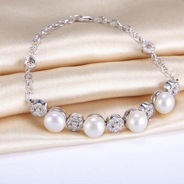

korean version the new fashionable flawless pearl bracelet s925 sterling silver pearls jewelry women white gold cover with box, Golden;silver