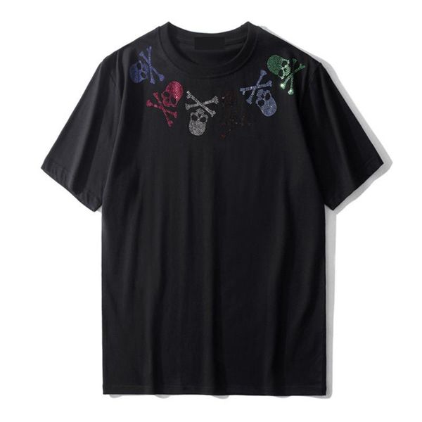 

летние мужские дизайнер футболка мягкий хлопок короткие рукава тенденции моды мужчины женщины тис черепа rhinestone, White;black