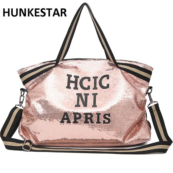

2019 women reversible sequins leather pu gym bag for fitness sports bag shoulder crossbody tote travel duffel handbag