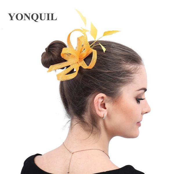 

elegant ladies party dinner headwear fancy feather hair clip bride wedding yarn fascinator hat with fancy feathers accessories bxizo, White