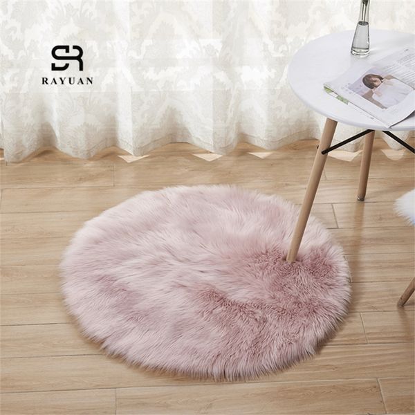 

rayuan luxury round pink sheepskin hairy carpet faux mat seat pad fur plain fluffy soft area rug tapetes 30-140cm