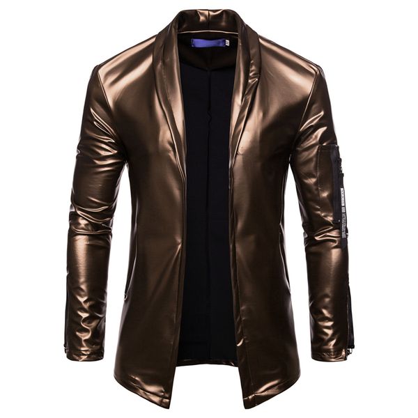 

night club leather jacket men fashion slim fit motorcycle leather jacket golden/silver blazer male pu coat clothing,py51, Black