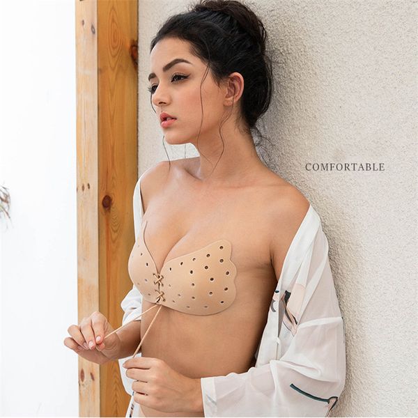 

fashion women underwear lingerie solid silicone adhesive gel push up backless strapless invisible chest bra, Red;black