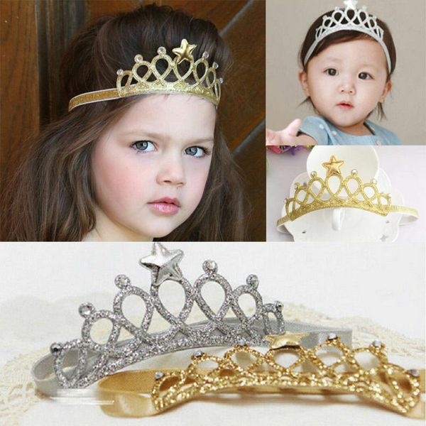 

fashion baby girls princess queen crown hairband headband kids tiara birthday gift, Slivery;white