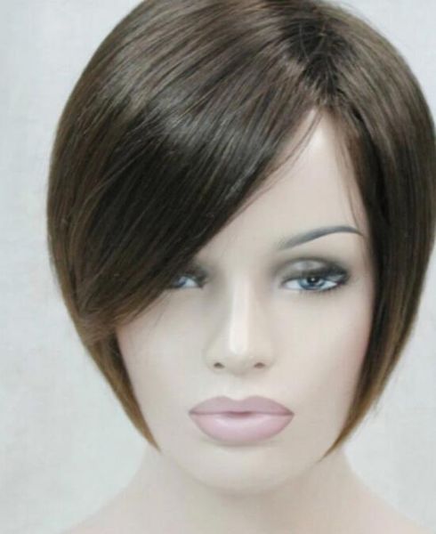 Wig Dark Brown Light Auburn Mixed Short Straight Women Ladies
