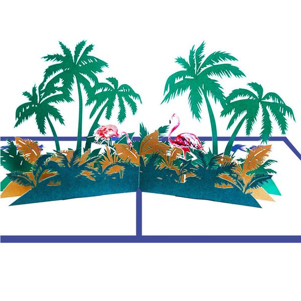 

new 3d pop up handmade kirigami origami flamingo coconut tree greeting cards invitation card for wedding birthday party supplies