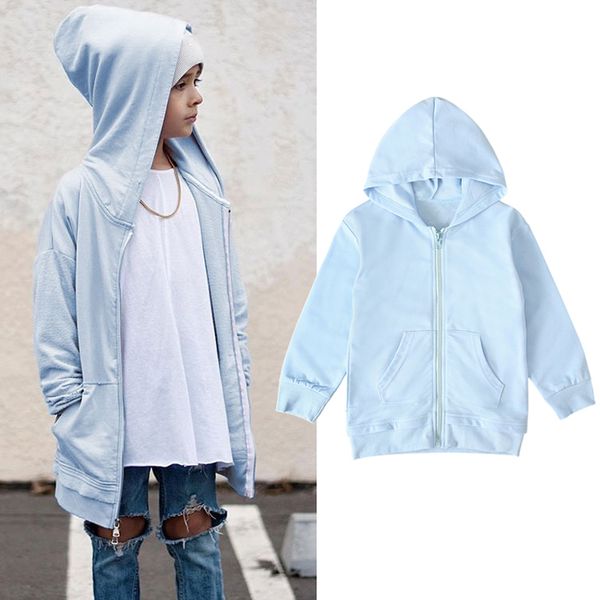

cool baby coat 2-7y kids children jacket boys girls long sleeve solid coat hooded outerwear fashion, Blue;gray