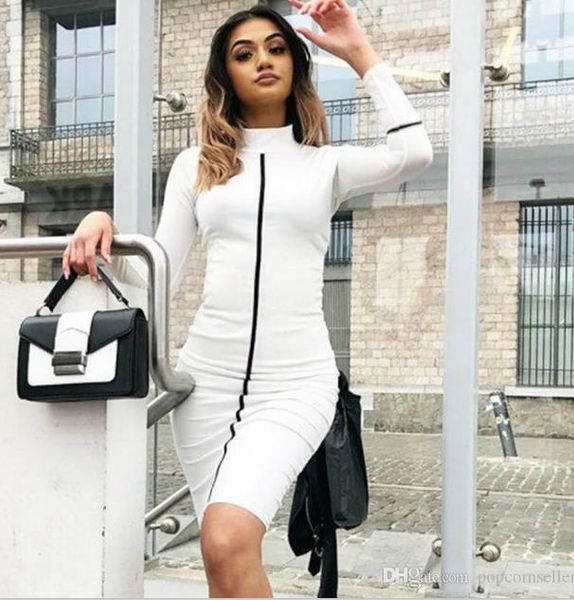 

женщины дизайнер bodycon платья стенд воротник с длинным рукавом середины икры одежда женская лето осень повседневная одежда, Black;gray