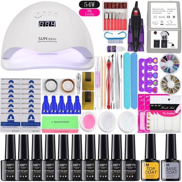 

nail art tools 10 color soak off gel 36/48/54w uv led lamp nail gel polish for nails set manicure tools set electric drill
