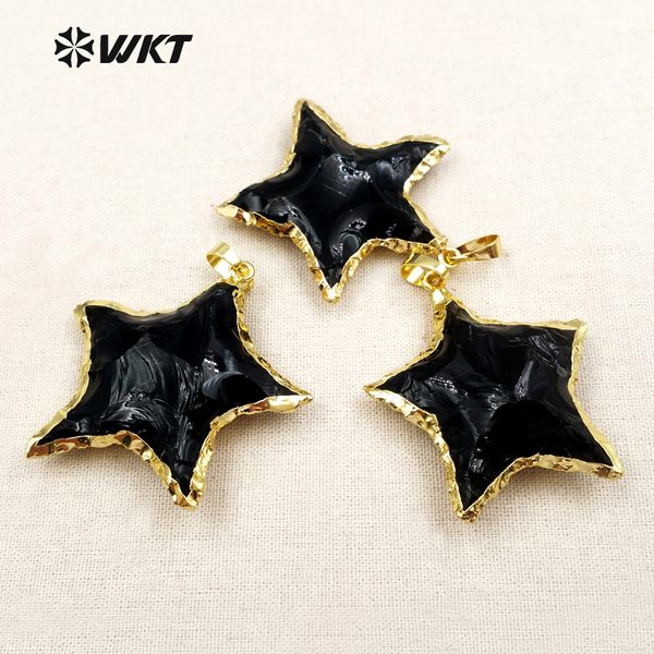 

wt-p1323 new arrival lovely star black obsidian pendants metal electroplated jewelry making for women necklaces, Silver