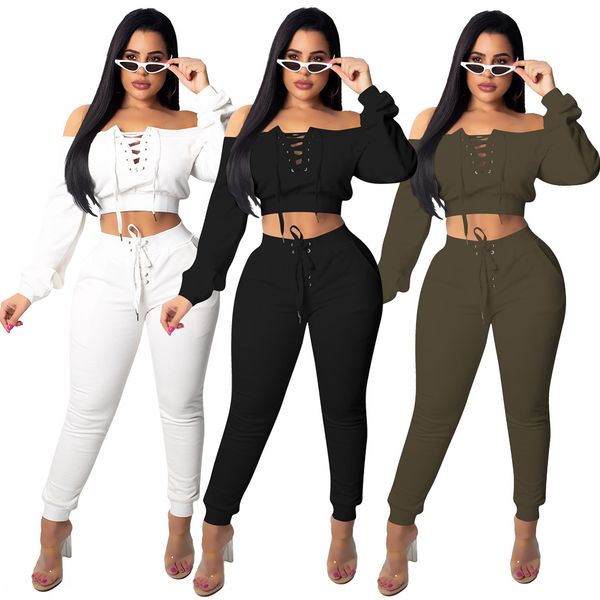 

2018 autumn women two pieces set tracksuit outfits sport suits woman 2 piece pants sets women solid hoodies short bandage, White