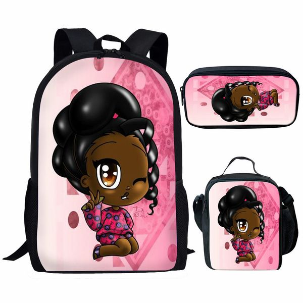 

thikin primary student school bags set 3pcs cartoon african girls boys print book bag kawaii rucksack teen travel backpack 2019