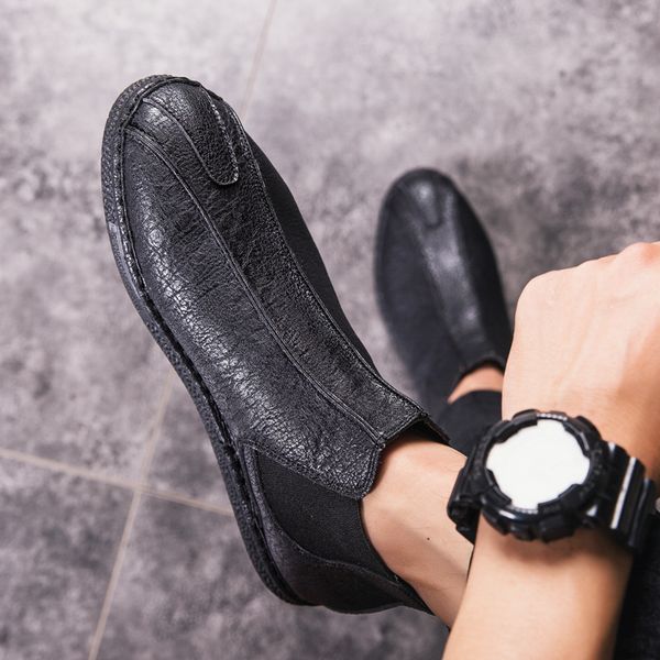 

men's shoes winter trendy shoes casual leather men korean-style trend lazy mid-england versatile slip-on moccosins, Black