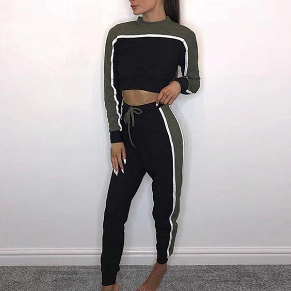 

женщины костюмы заплатка нашивка обрезанной эпикировка crop top set женщины two piece set top и штаны lounge носить случайный костюм фитнес, Gray