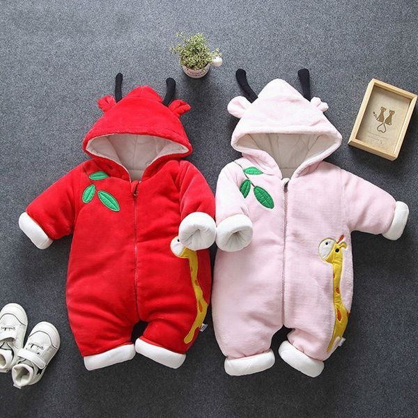 

winter coat baby rompers overalls cartoon giraffe clothes boys girls clothing garment thicken warm pure cotton outerwear jacket, Blue;gray