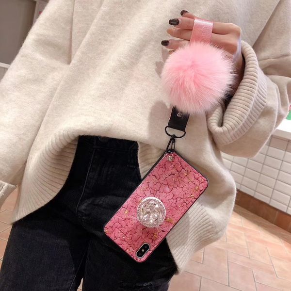

2019 latest pink color cases max xs marble grain gold foil for iphone x case designer rhinestone hairball designer phone case