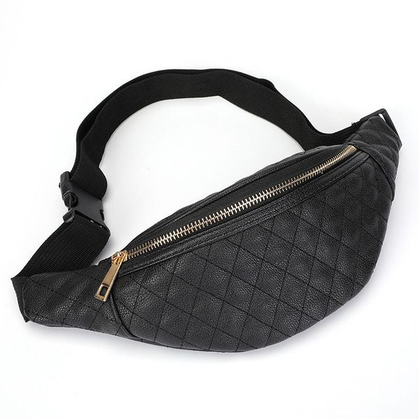 

fashion plaid waist pack women pu leather belt zipper fanny pack bum bag