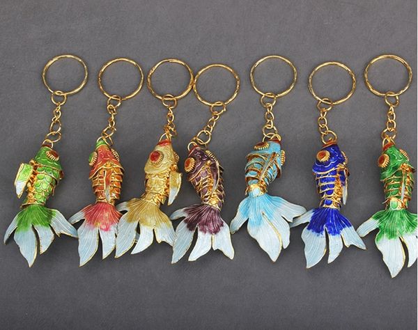 

5.5cm 7.5cm 9.5cm Lifelike Swing Cute Fish Keychains Keyring Enamel Cloisonne Goldfish Charm Key Chain for Women Men Kids Gifts