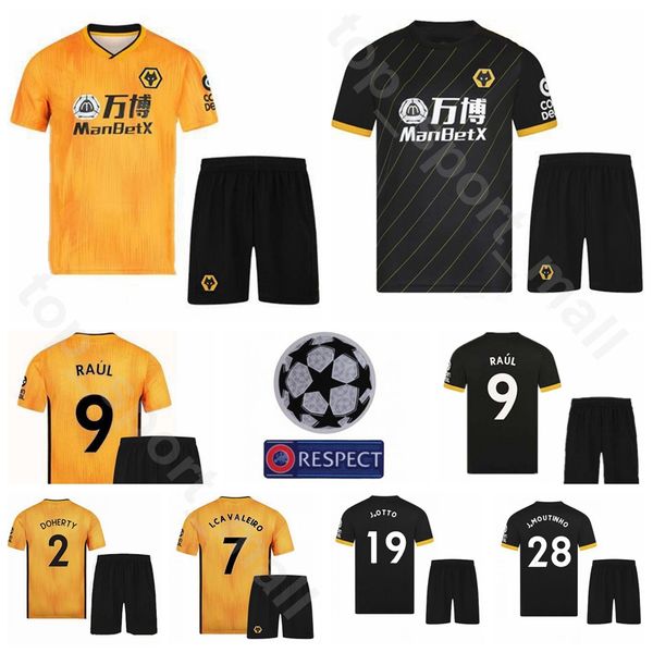 

19-20 wolverhampton wanderers soccer 2 matt doherty jersey set 15 willy boly 16 conor coady 28 joao moutinho football shirt kits uniform, Black