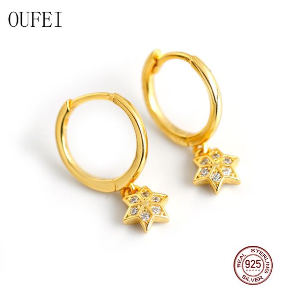 

oufei 925 sterling silver statement earrings lovely genuine fine jewelry earrings with star charm rhinestone for women eh1022