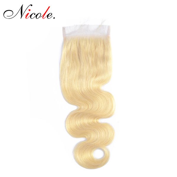 

николь бразильский объемная волна 613 блондинка цвет 4*4 кружева закрытие 100% реми волос 10-20 дюймов бесплатная часть закрытия волос беспл, Black