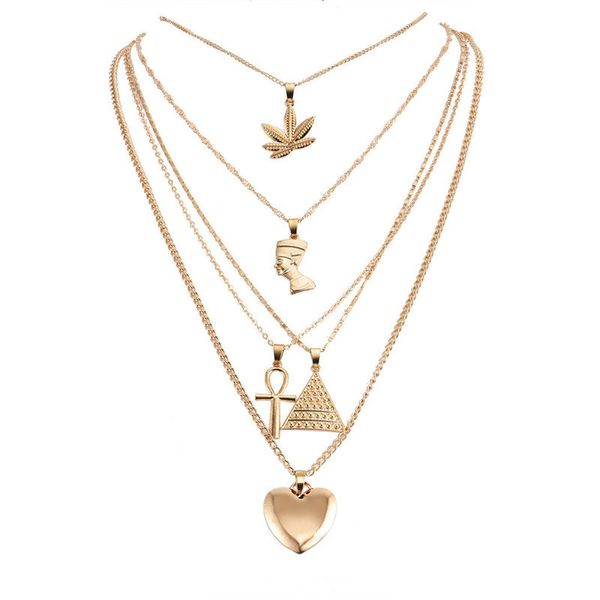 Colares de ouro de cola multicamada Maple folha faraó de colares de coração pirâmide embrulhar empilhamentos de pingentes
