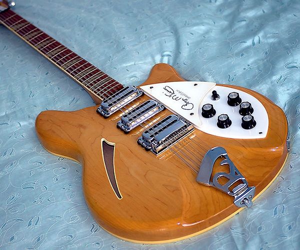 Ric Roger McGuinn 1988 370 Acero Glo Naturale 12 Corde Chitarra Elettrica Semi Hollow Tastiera Laccata Lucida, 3 Pickup, Intarsio Triangolare