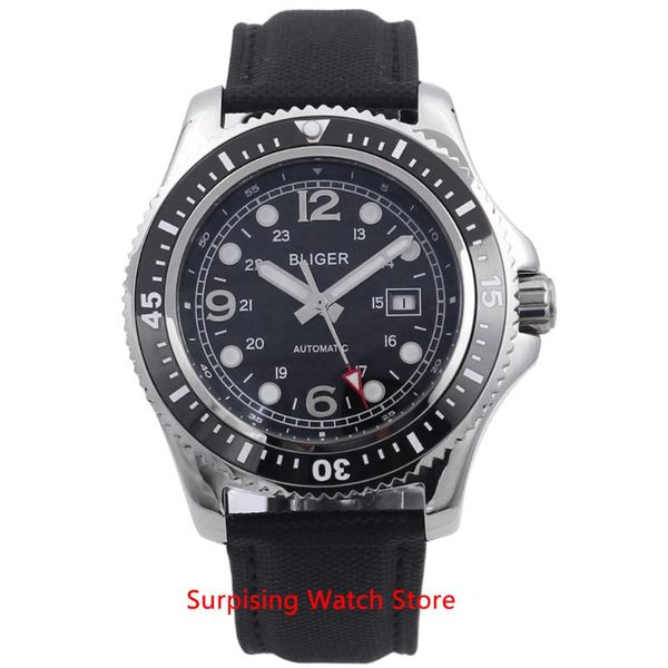 

bliger 44mm automatic mechanical watch men business luminous waterproof clock leather strap calendar wristwatch men, Slivery;brown