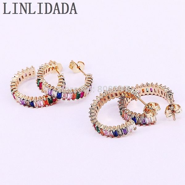 

6 пара новая мода золотой цвет micro pave multi-color cz кристалл шарм серьги стержня для девочек / женщин ювелирные изделия j190629, Golden;silver